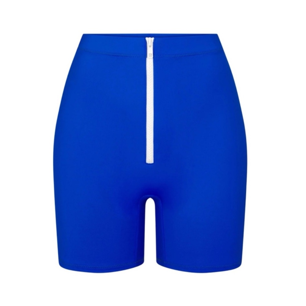 NEW Skims Sporty Zippered Swim Mid Waist Shorts Limited Edition Cobalt Blue XXS